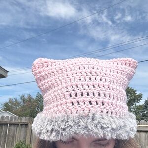 Pink and Gray Crochet Women's Hat